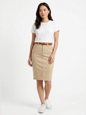 Hybrid & Company Women's Tan Midi- Knee Length Pencil Skirt Size 6 EUC